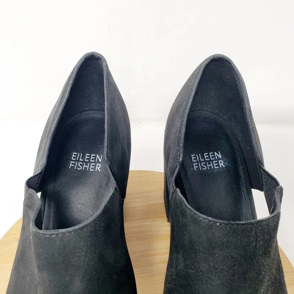Eileen Fisher Milton Shoes Womens 10 Black Nubuck Cut Out Side Peep Toe‎ Bootie